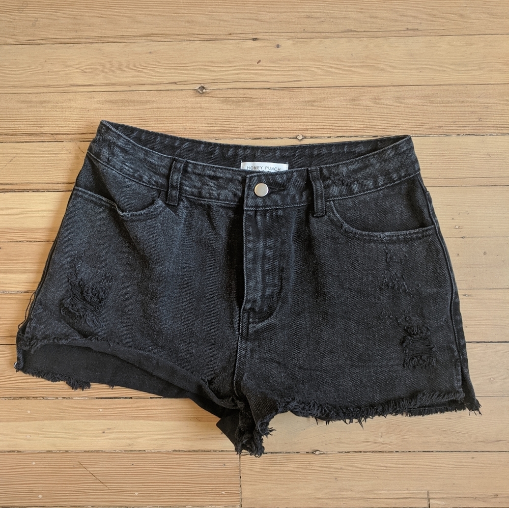 Distressed Black Jean Shorts